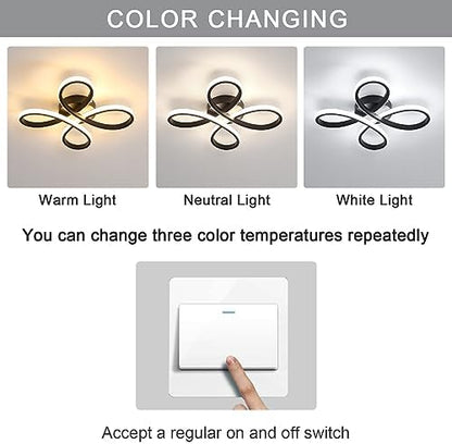Dorlink LED Ceiling Light, Modern Flower Ceiling Lights Black Chandeliers Ceiling lamp, 3000/4500/6500K 3 Color Small Flush Ceiling Light for Bedroom, Living Room, Kitchen, Hallway, Bathroom, Porch