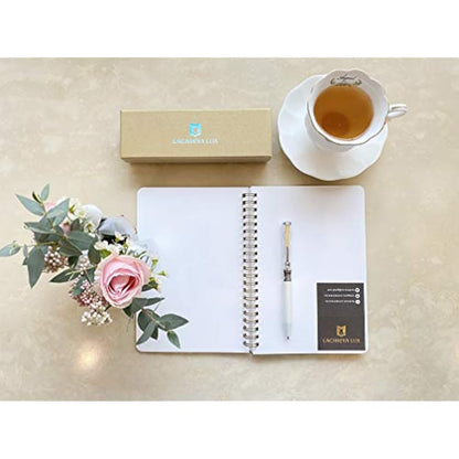 LACHIEVA LUX Pearl White Elegant Crystal Executive Metal Ballpoint Pen with German-made P900M Refills, Luxury and High end Writing Instruments for women-White