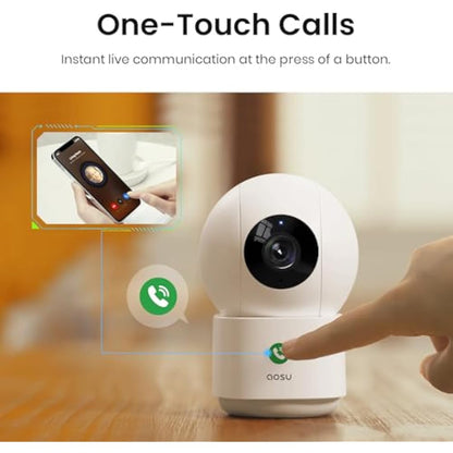 AOSU 2K WiFi Camera Indoor - Nanny Cam for Baby Room & Home, Plug-in, App Control, Pet Dog Monitoring, Motion Tracking, 360°View, 24/7 Recording, One-Touch Call, Two Way Audio