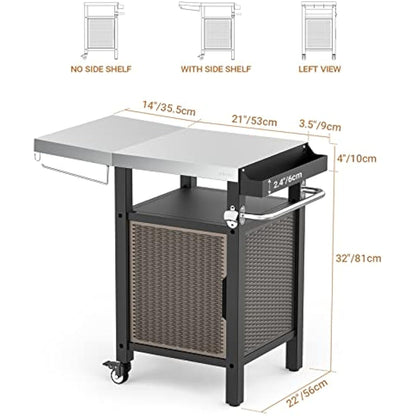 Onlyfire BBQ Storage Cart Table,Garden Serving Trolley Table With Seasoning box and Closed Storage Space,for Outdoor Grilling and Cooking