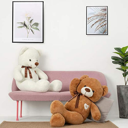 YunNasi Giant Teddy Bear Big Teddy Bear Large Stuffed Animal Toy Plush Teddy Doll With Love Heart and Ribbon (39 Inches/100cm, Brown)