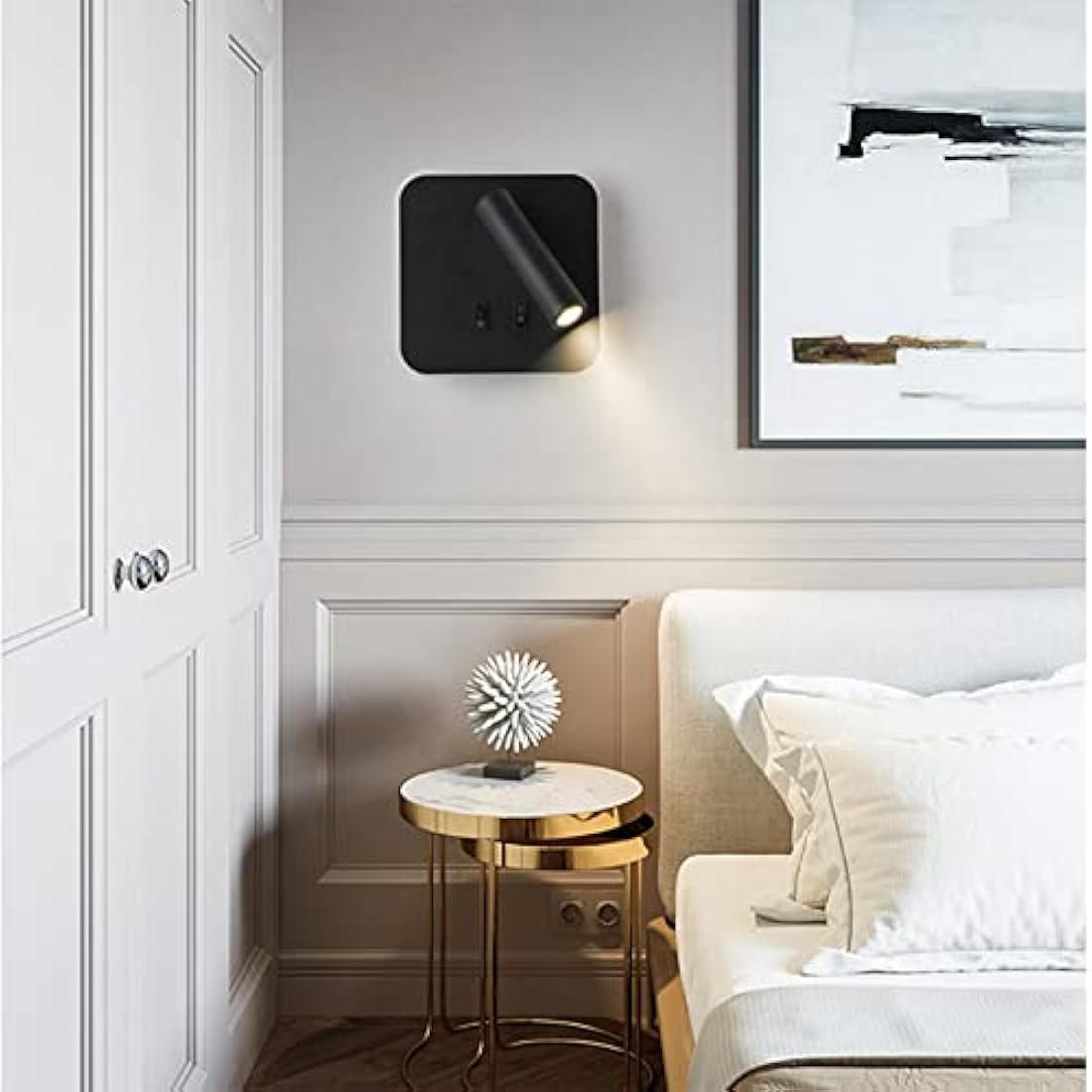 uksunvi LED Wall Mounted Lamp,Bedside Reading Wall Light,12W LED Wall Lamp, Adjustable Spotlight （3W +9W 3000K Warm Light） (Black Square)