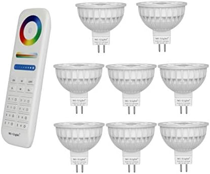 lighteu®, 8X 4W 12V MR16 GU5.3 RGB+CCT LED Spotlight Color Changing and CCT WW CW Temperature Adjustable, Original Mi-Light, Bulb with a 8-Zone Remote (8X FUT104+FUT089)