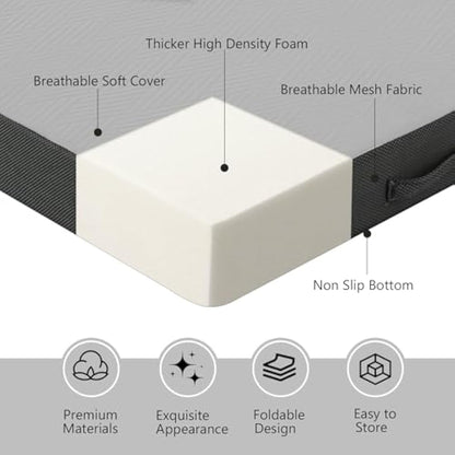 MeMoreCool Tri Fold Mattress 190x90cm, Single, 10cm Thick Foam Foldable Futon Mattress with Washable Cover, Portable Floor Guest Sleeping Mat for Travel, Camping, Grey