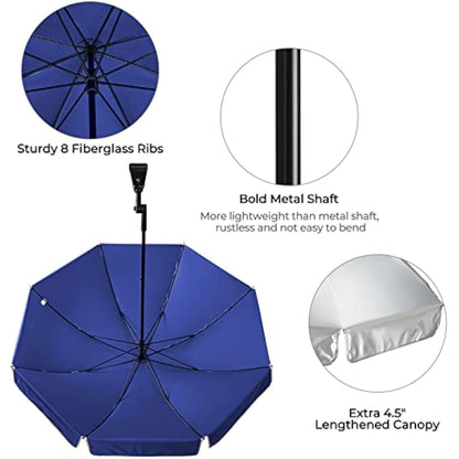 G4Free UPF 50+ Universal Clamp On Umbrella Adjustable Outdoor UV Protection Beach Chair Umbrella for Strollers, Wheelchairs, Patio Chairs, Golf Carts and Beach