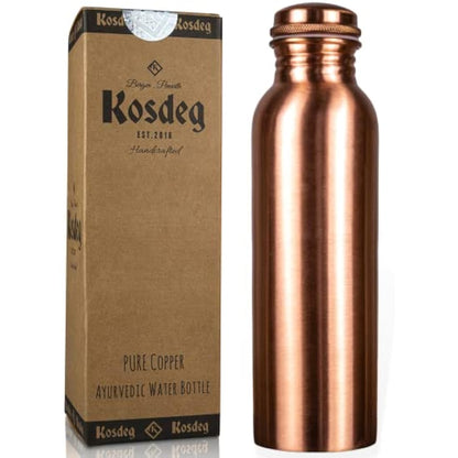 Kosdeg Copper Water Bottle 1 Liter / 34 Oz Extra Large - An Ayurvedic Pure Copper Vessel - Drink More Water, Lower Your Sugar Intake And Enjoy The Health Benefits Immediately