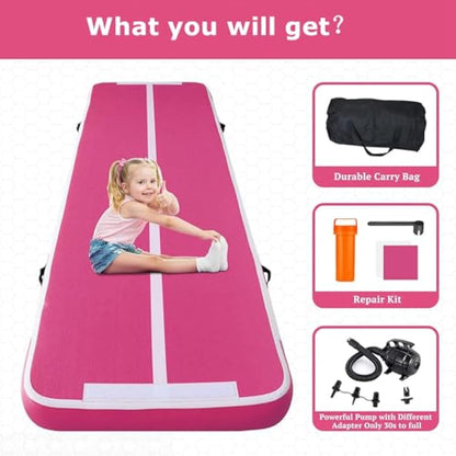 MEKETUM Air Tumble Track Gymnastic Mat Inflatable 6.6ft 10ft 13ft 16ft 4/8 Inch Thickness Gym Tumbling Floor Mats with Air Pump for Home Use/Cheerleading/Yoga/Dance/Water Fun