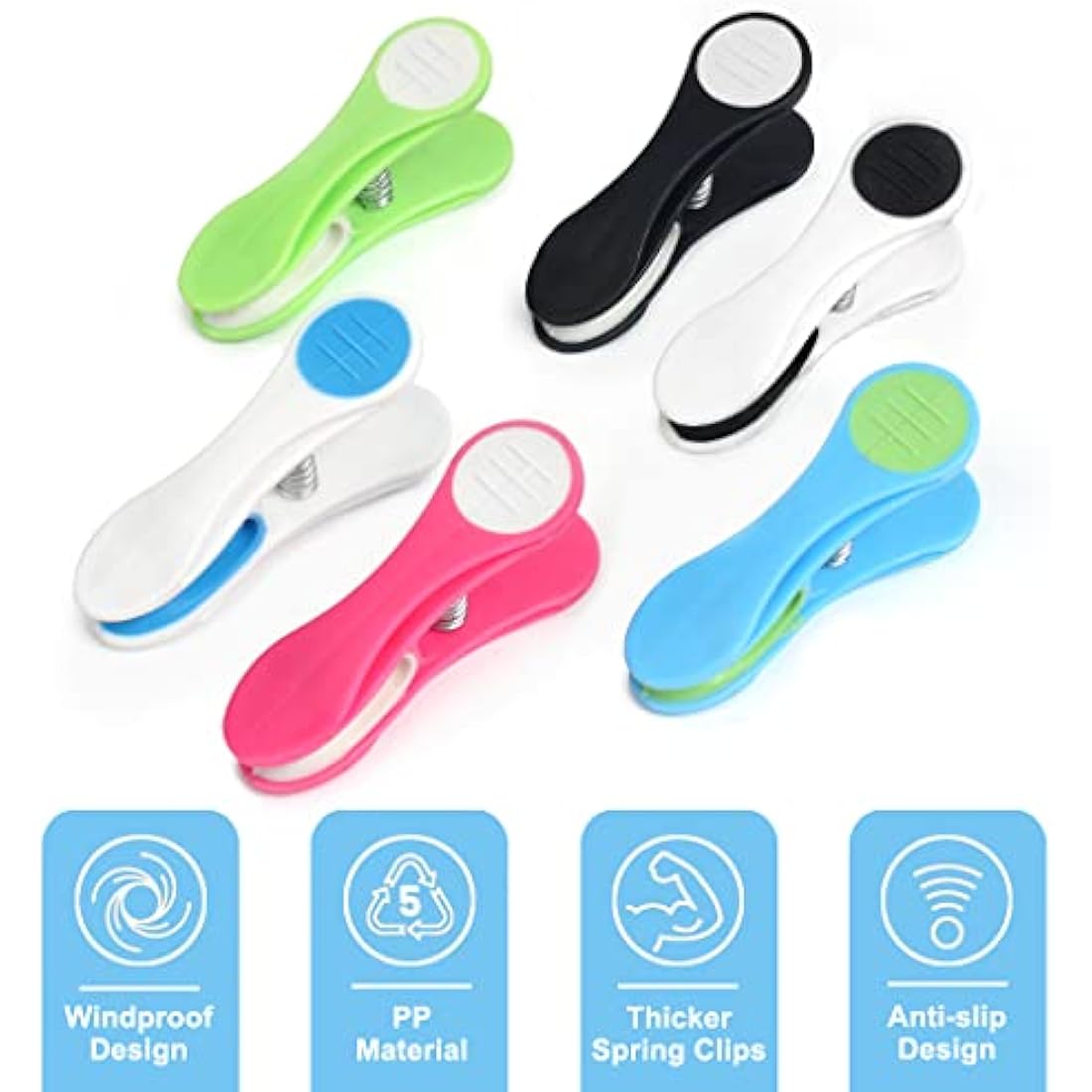 SWKJ Clothes Pegs, 30Pcs Non-Slip Laundry Pegs for Washing Line, Multicolor Heavy Duty Minky Pegs with Soft Grip Cushioned Clip for Home