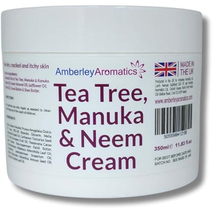 Tea Tree, Manuka & Neem Cream 350ml - Antibacterial, Anti-fungal, Antiseptic, Anti-Itch, Dry, Chapped & Cracked Skin, Eczema, Psoriasis, Jock Itch, Fungal infections. Fast Effective Relief