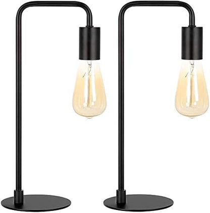 HAITRAL Vintage Industrial Bedside Lamps Set of 2 - Metal Desk Lamp with Circular Base, Nightstand Lighting for Bedroom, Office, Living Room - Black Retro Edison Style Table Lamp