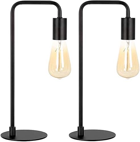 HAITRAL Vintage Industrial Bedside Lamps Set of 2 - Metal Desk Lamp with Circular Base, Nightstand Lighting for Bedroom, Office, Living Room - Black Retro Edison Style Table Lamp