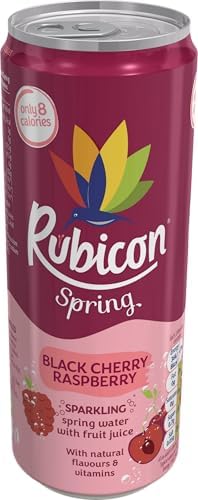 Rubicon Spring 12 Pack Black Cherry Raspberry, Sparkling Spring Water with Real Fruit Juice & Natural Flavours, , Only 9 Calories - 12 x 330ml Multipack Cans