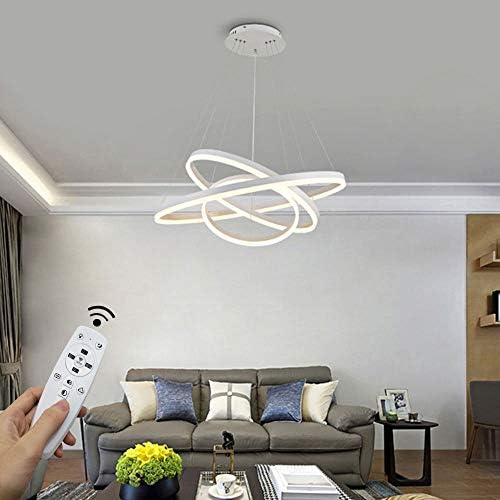 Modern LED Pendant Light, 3 Rings Collection White Paint, Adjustable Hanging Light Chandelier Contemporary Ceiling Light, Dimmable 2700K - 6500K, with Remote Control - 78W
