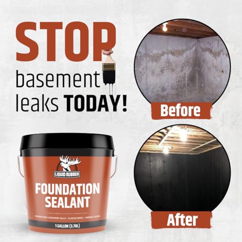 Liquid Rubber Basement and Foundation Repair Sealant - Waterproof Concrete Sealer & Crack Filler - Flexible Coating for Indoor & Outdoor Use - Waterproofing Paint - Black, 3.78 Litres