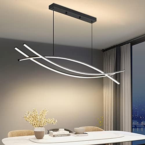 Mikeru 100CM Modern LED Pendant Light, Minimalist Ceiling Lighting with Remote Control Dimmable Brightness 3000K/4500K/6000K 3 Color Chandelier 10% to 100% for Kitchen Island, Living Room