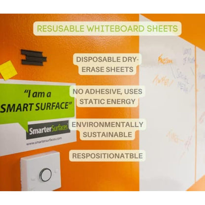 Smarter Surfaces Whiteboard Sheets (20 Wall Stickers) Removable Disposable Multi-use Perforated Dry Erase Sheets | Flipchart Paper (White)