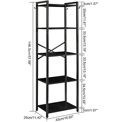 YMYNY Bookshelf,5 Tier Storage Rack, Plant Rack, Storage Rack with Steel Frame,for Living Room, Office, Study, Hallway, Industrial Style, Black HBC005B