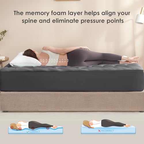 EHEYCIGA Memory Foam Mattress Topper Kingsize Bed, Gel Mattress Pad with Extra Deep Pocket, Breathable Mattress Cover, 180x200x3cm, Dark Grey