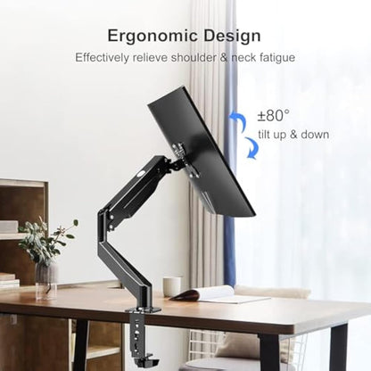 Suptek Single Monitor Arm Gas Spring, Monitor Arm Desk Mount for 17-32 inch Monitors up to 10kg, Tool Free Height Adjustable Screen Arm with Tilt Swivel Rotation, VESA 75/100mm, C-clamp/Grommet Option