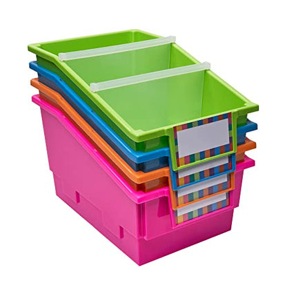 Really Good Stuff 666005 Chapter Book Library Bins with Dividers Neon
