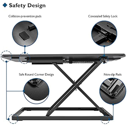 BONTEC Standing Desk Converter 67x47cm, Height Adjustable Sit Stand desk Converter Workstation, X-Frame Desk Riser for Laptop, Monitor, Keyboard Home Office, Ultra-Slim Desk Raiser up to 8kg