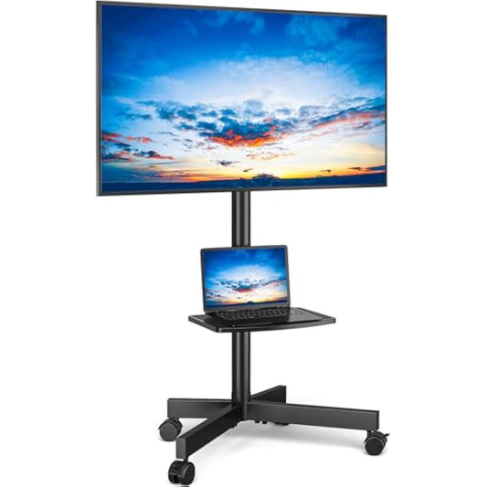 RFIVER Mobile TV Stand on wheels for 27-60 Inch TVs, Tilt Height Adjustable Rolling TV Trolley with Bracket Mount max VESA 400x400mm max 40kgs