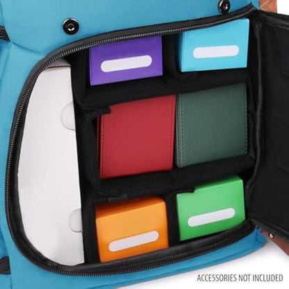 ENHANCE Designer Edition Trading Card Backpack - MTG Deck Bag Card Binder Space, TCG Deck Box Storage, Playmat Holder - Compatible with Magic the Gathering, Pokemon, Lorcana (Canvas Look - Blue)