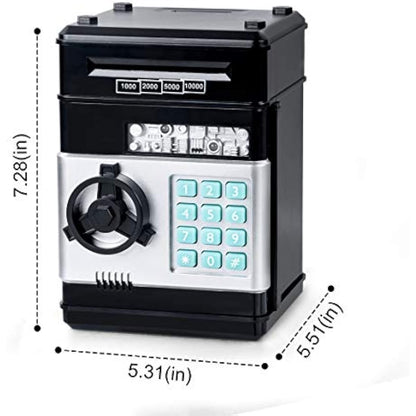 Thedttoy Digital Money Box Mini ATM Safe Money Bank for 3 4 5+ Years Old Kids, Cash Coins Saving Box Safe Money Box for Boys Girls, Perfect Piggy Bank Toy Gifts for Birthday Children's Day (Black)