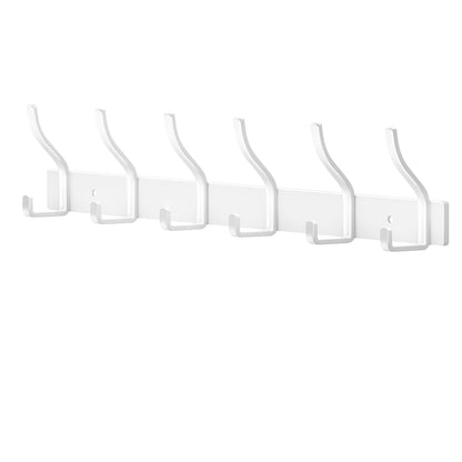 MEIJO Coat Hooks Wall Mounted Stainless Steel, White Coat Rack Wall Mounted with 6 Hooks Heavy Duty Coat Hooks for Door, Bathroom, Bedroom, Kitchen