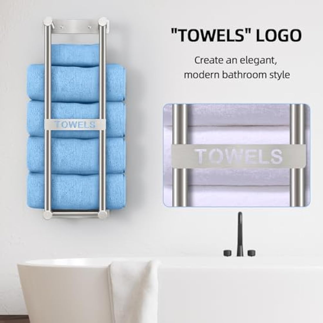 STWWO Towel Rack Wall Mounted Bath Towel Holder 56cm Bathroom Towel Holder for 4 Large Bath Sheets Rolled Towels Storage for Small Bathroom Organizer, Brushed