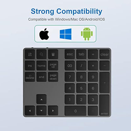 Yeemie Bluetooth Number Keypad Wireless Numeric Keypad - with 34-Keys, Portable Number Pad for All Laptop Desktop, Black