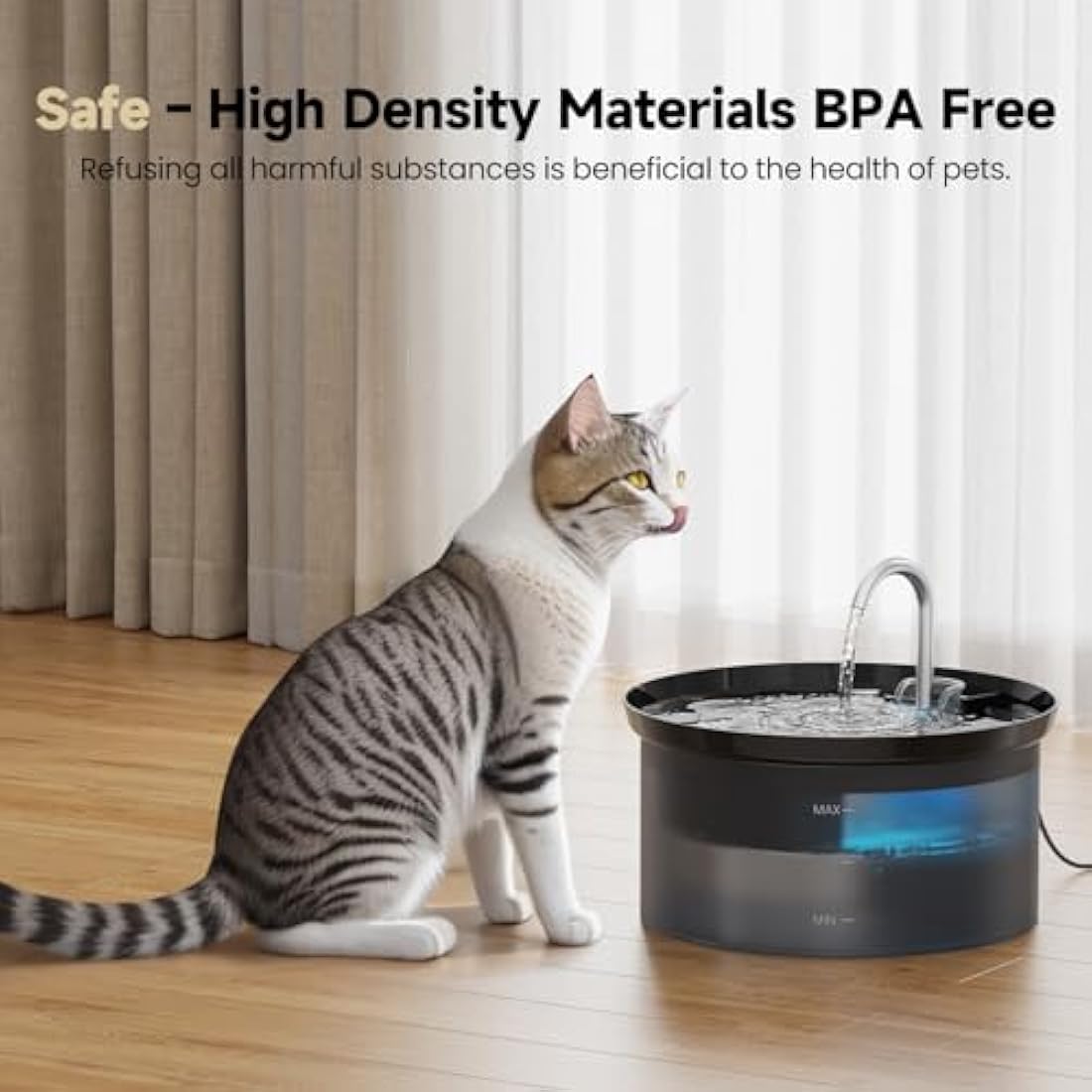 BMDSAE Cat Fountain, Pet Fountain with Ultra Silent Pump, Activated Carbon Filter Keeps Water Clean 2.8 L
