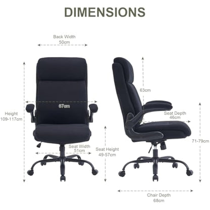 CASTLOVE Ergonomic Office Chair for Home - Computer Desk Chair with Back Support - Flip Up Armrest - High Back - Height Adjustable - Rocking Function (Fabric Office Chair Black Max 150 kg)