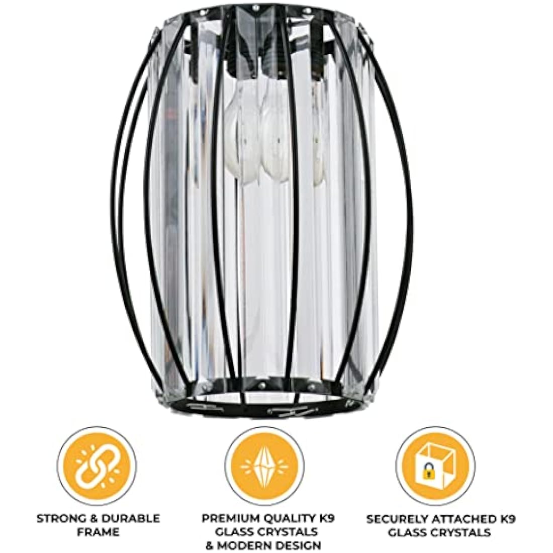 GIGGI Small Black Crystal Light Shade 16cm x 20cm, Cylinder Shape with Oval Rings, Lampshades for Ceiling Lights & Bedside Lamps, Lamp Shades for Bedroom, Living Room, Kitchen, Hallway