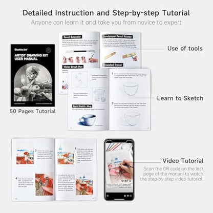 Shuttle Art 124 Pack Sketching and Drawing Pencils Set, Sketch Art Pencil Set with 4 Drawing Pads, Graphite Pencils in Zipper Case, Colouring Pencils for Artist Sketching, Art Set for Adults, Beginner