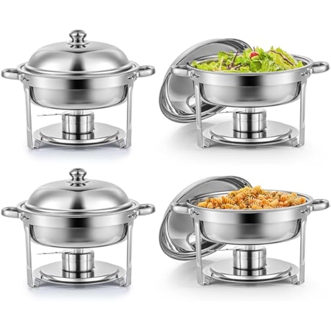 Wilprep Chafing Dish Buffet Set of 4, Round Stainless Steel Chafing Dishes and Food Warmers with Lids Food Pans & Fuel Holders, 5L Buffet Trays for Restaurant Catering Parties Weddings Picnics