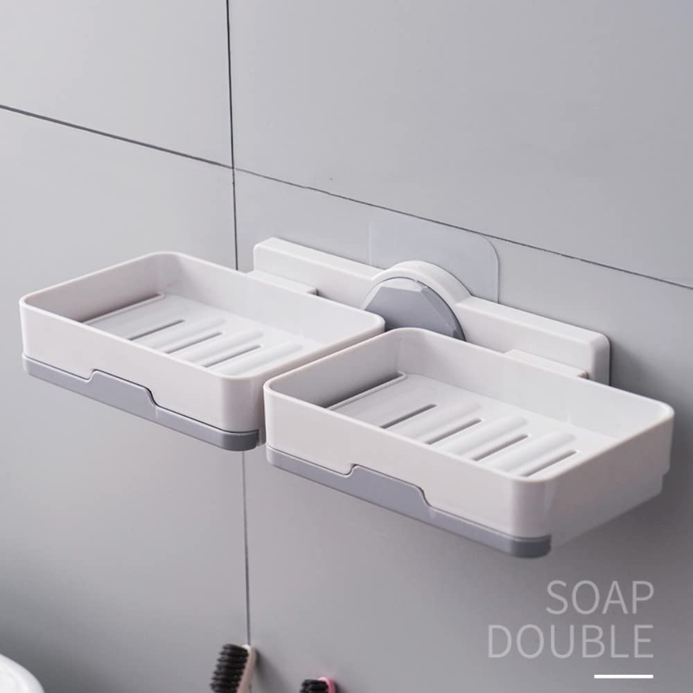 Soap Holder, PEFWO Strong Adhesive Double Layer Soap Dish, Removable Drill-Free Shower Soap Holder for Shower, Bathroom, Bathtub, Kitchen (White)