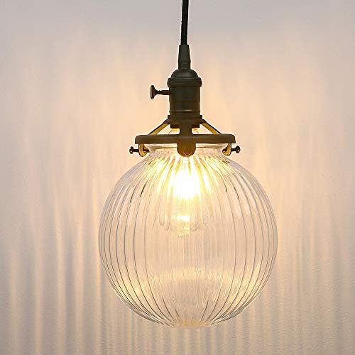 Yosoan Vintage Black Pendant Light Fittings with Globe Glass lampshade, Industrial Pendant Light Fitting Chandelier for Kitchen Dining Room Bedroom Restaurant (Black)