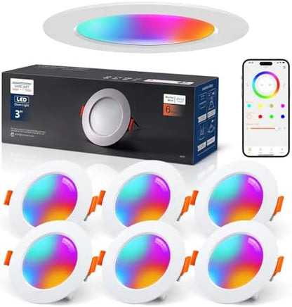 VARICART Smart LED Downlights for Ceiling Alexa, 7W Bluetooth RGB Colour Changing Spot Lights 2700K-6000K, Dimmable Recessed Ceiling Lights, APP Control for Living Room Bedroom Kitchen, 6 Pcs