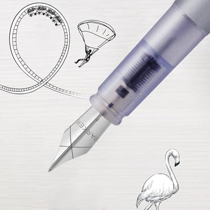 Parker Vector XL Fountain Pen | Metallic Silver-Blue Lacquer on Brass | Medium Nib with Blue Ink Refill | Gift Box