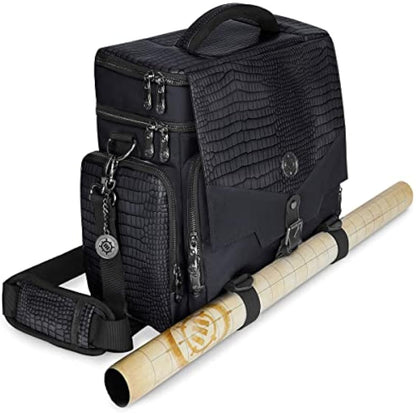 ENHANCE Collector's Edition RPG Adventurer's DND Bag - Dragon Hide Exterior Travel RPG Bag with Tabletop Miniatures Storage Vault, Mat Holder, DND Dice & Token Pockets, Fits 4-8 Books (Dragon Black)