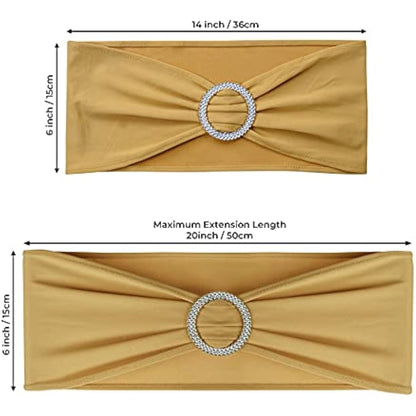 Babenest Spandex Chair Sashes Bows Premium Stretch Chair Cover Band with Buckle Slider Universal Elastic Chair Ties for Wedding Party Ceremony Reception Banquet Decoration (Gold, 100)