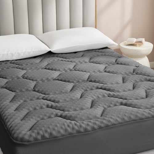 EHEYCIGA Memory Foam Mattress Topper Kingsize Bed, Gel Mattress Pad with Extra Deep Pocket, Breathable Mattress Cover, 150x200x3cm, Dark Grey