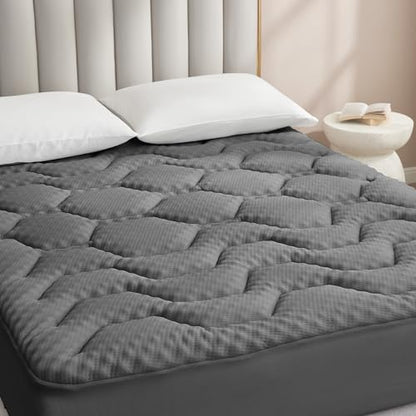EHEYCIGA Memory Foam Mattress Topper Kingsize Bed, Gel Mattress Pad with Extra Deep Pocket, Breathable Mattress Cover, 150x200x3cm, Dark Grey