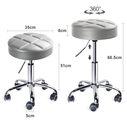 Leader Accessories Swivel beauty Stool Round Rolling Stools Adjustable Work Stool with 5 Wheels (Light Grey/seat cushion ?14)
