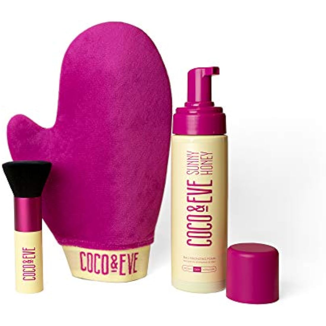 Coco & Eve Sunny Honey Bali Bronzing Bundle. All Natural Sunless Tanning Mousse. Instant Self Tanning Lotion with Bronzer, Mitt Applicator and Kabuki Brush. (Ultra Dark)