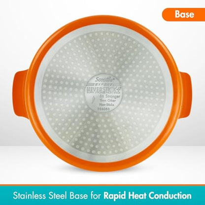 Scoville EXPERT Neverstick+ 26cm Round Casserole Pot with Lid, 6.5L, Deep Non Stick Casserole Pot for Hob and Oven, Lightweight Thick Gauge Aluminium, Dishwasher Safe, PFOA Free, Orange