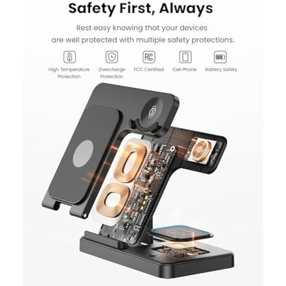 GEEKERA Wireless Charger for Samsung, 3 in 1 Foldable Charging Station for Samsung S25/S24/S23/ZFold/Flip, Fast Phone Watch Charger Dock for Galaxy Watch 7/6/5/4, Docking Station for Galaxy Buds-Black