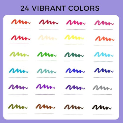 Artecho 24 Dual Tip Brush Pens，Colouring Pens brush pens for Adult，Colouring Books，Calligraphy，Drawing，Sketching, nylon tip for Artists，Beginners