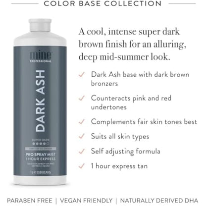 MineTan Professional Spray Tan Solution | Dark Ash - Rapid Express Fake Tanning Liquid, Fast Drying, a Cool, Super Dark Finish, Best Sunless Tanner, No Orange Tones, Salon Fomula, 33.8 Fl Oz